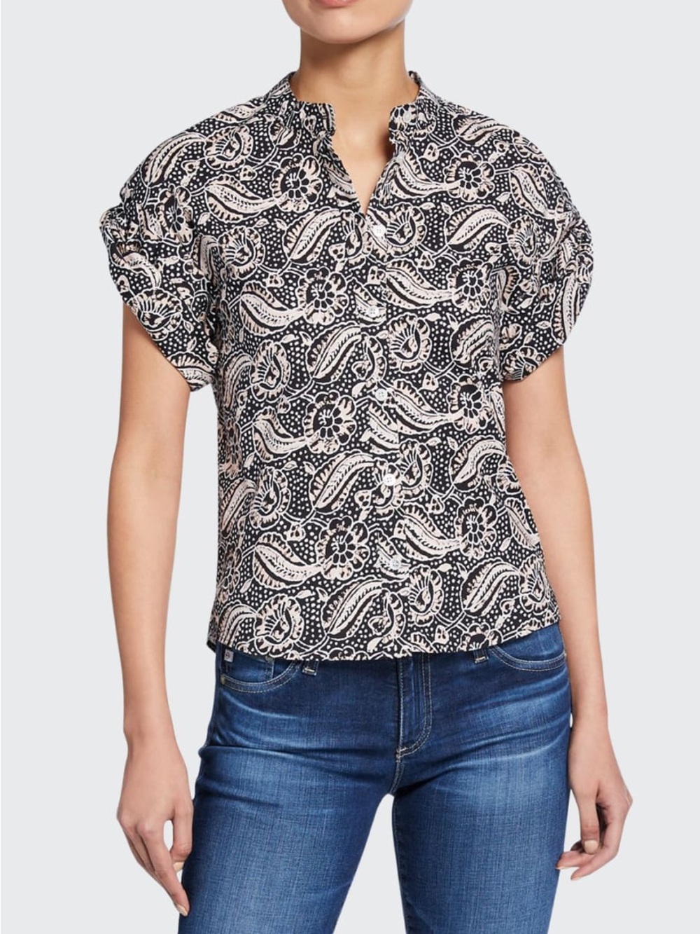 Sanaa Printed Roll-Sleeve Shirt